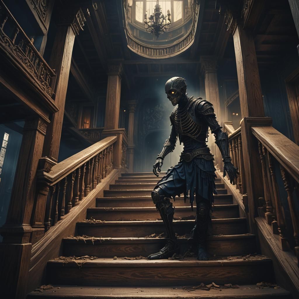 Dark Fantasy Figure on Creaky Staircase