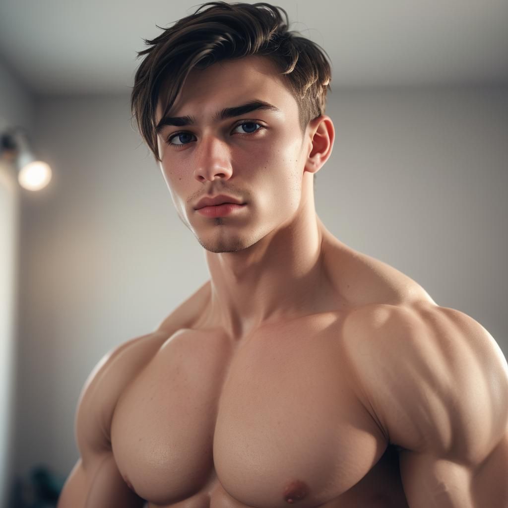 Hyper-Realistic Portrait of a Young Man Flexing