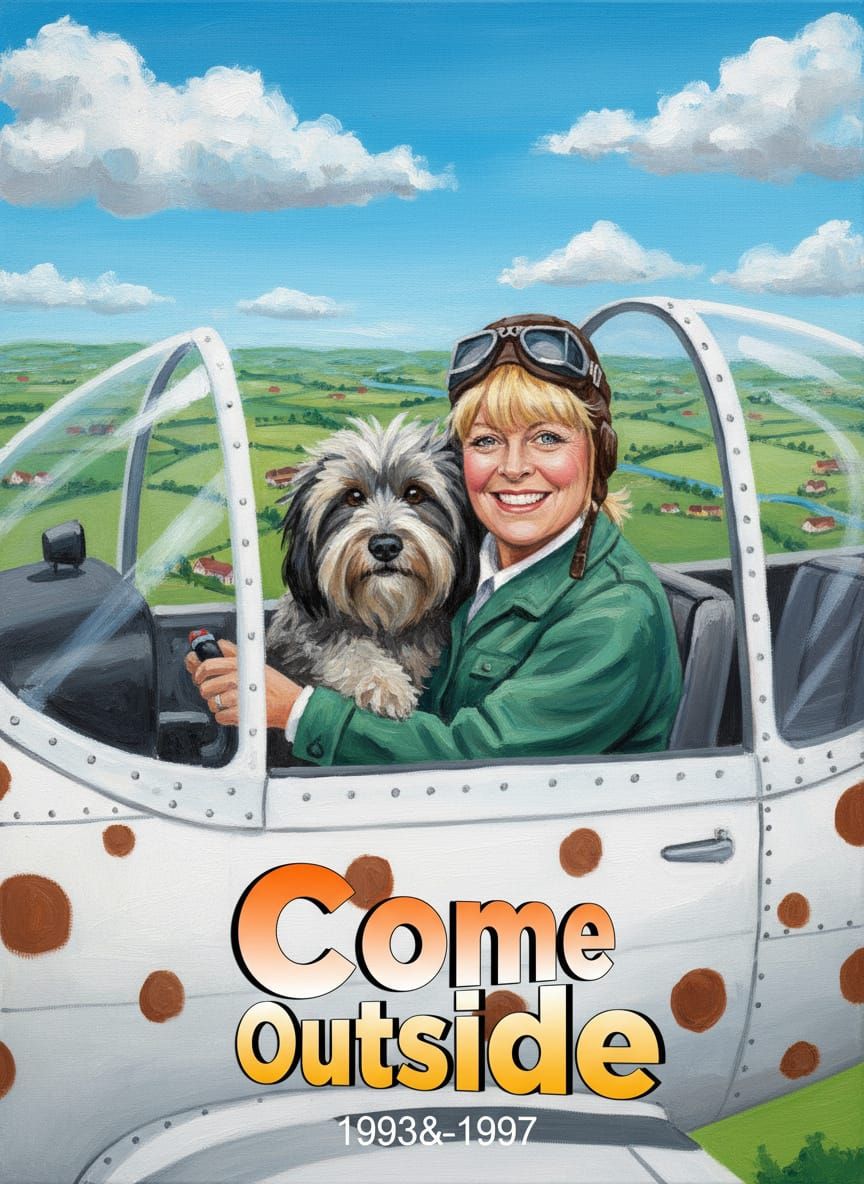 Auntie Mabel and Pippin Fly Their Spotted Plane in Acrylic