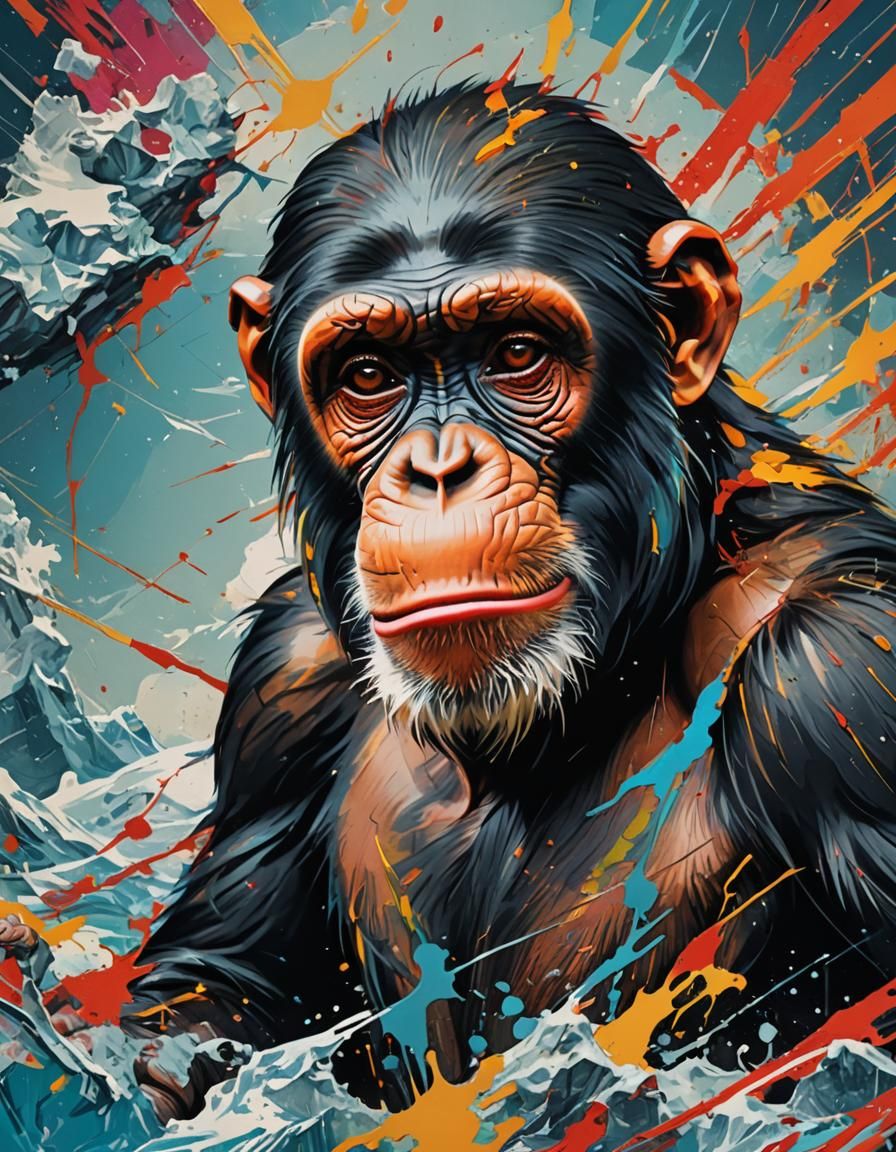 Colorful Chimp Portrait in Screen Printing Style