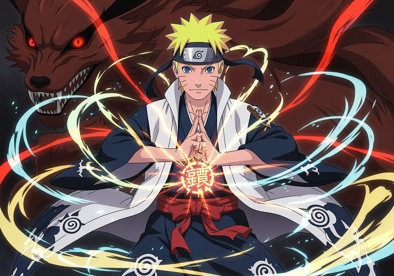 Naruto Unseals Kurama in Anime Style