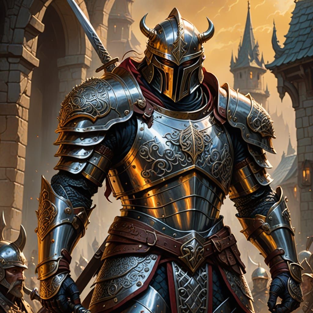 Fantasy Warrior in Gingham Armor with Celtic Knotwork