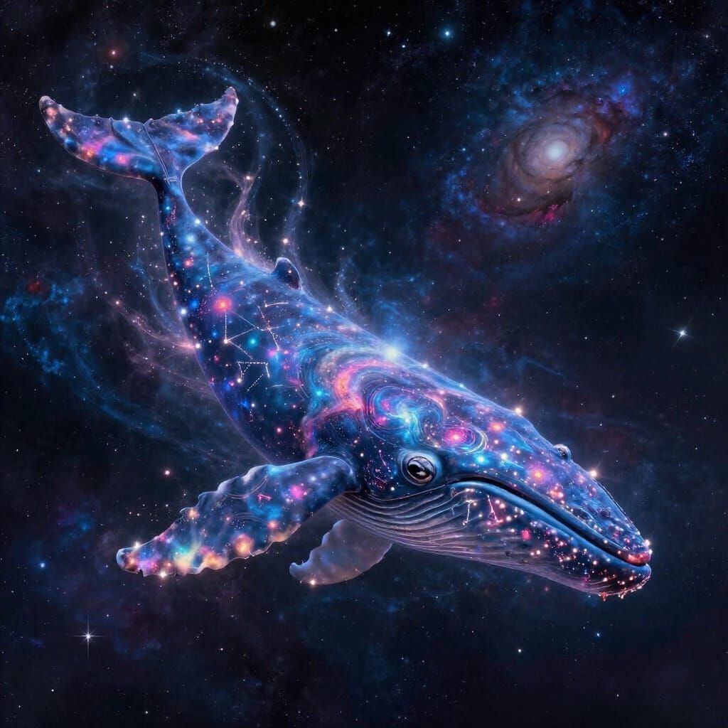 Celestial Whale Among Stars and Nebulae in Cosmic Ocean