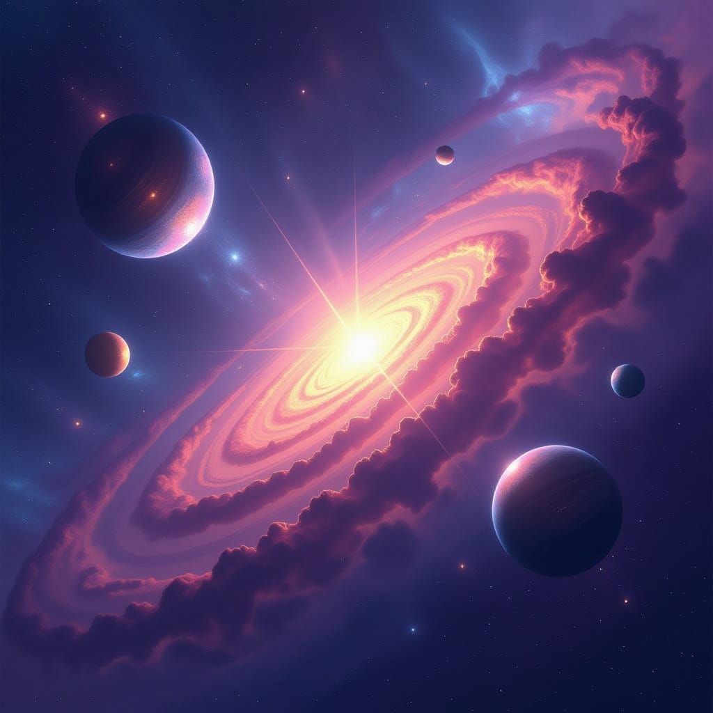 Cosmic Vortex: Radiant Star Surrounded by Swirling Gas and D...