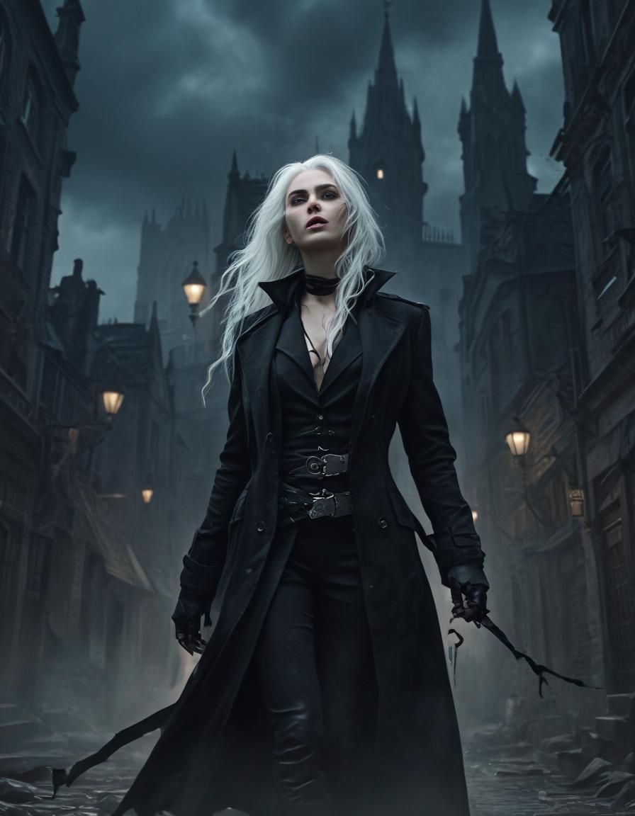 Vampire Detective in Gothic Cityscape