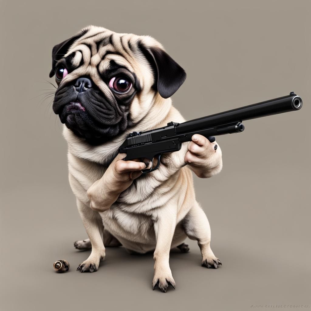 Pug with Gun: An AI Generated Image
