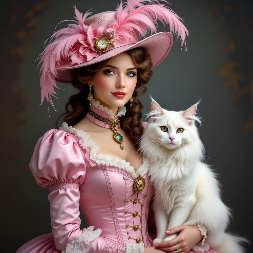 Steampunk Victorian Lady with White Cat