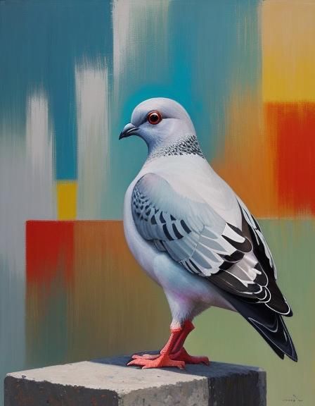 Geometric Pigeon in Expressionist Abstract Style
