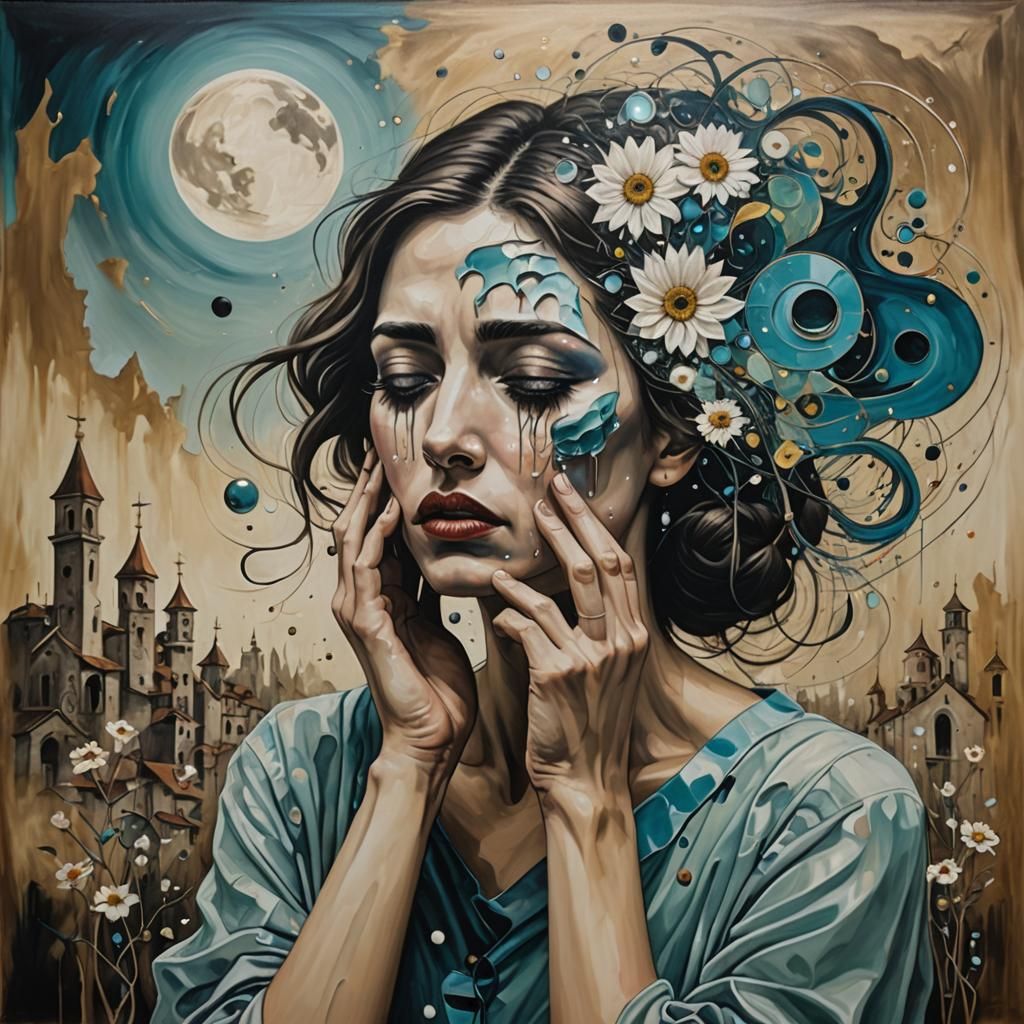 Woman Seeing Her Soul Crying: Surrealist Fusion