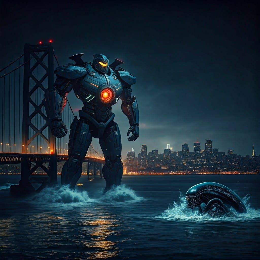 Pacific Rim Robot vs Xenomorph in San Francisco Bay