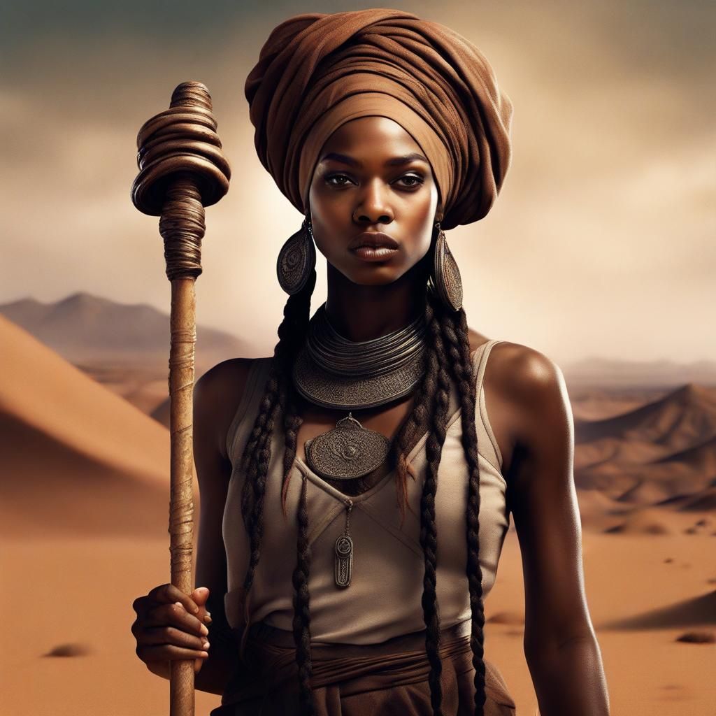 Desert Apocalypse: Young Woman with Turban in Matte Painting