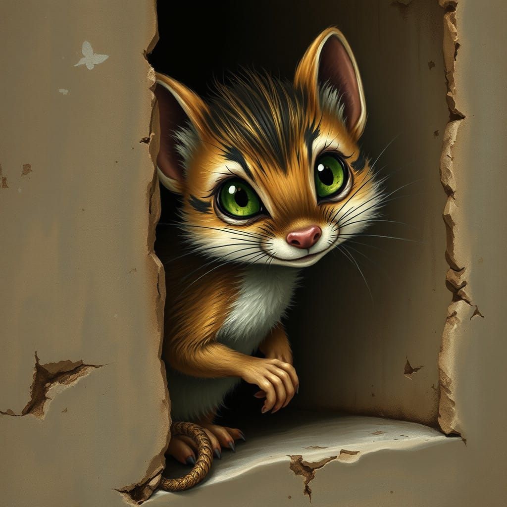 Whimsical Weasel in Muted Earthy Tones