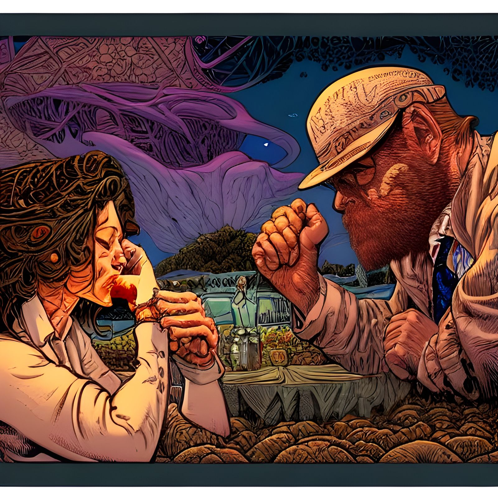 Sad Couple in Hyperdetailed Fantasy Illustration