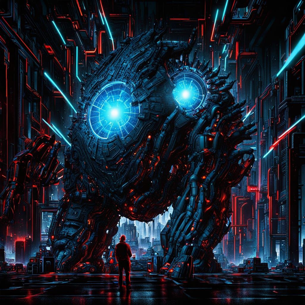 Cybernetic Feline Monstrosity Confronts Unyielding Rodent He...