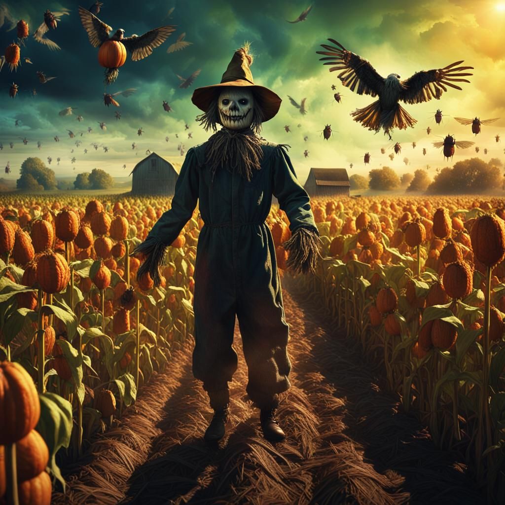 Menacing Scarecrow in Gothic Dark Fantasy Style