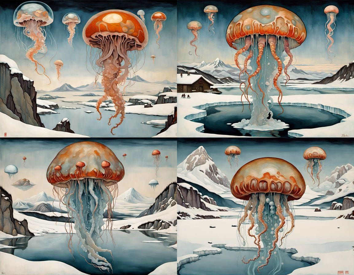 Frozen Jellyfish Hybrid in Ukiyo-e Surrealist Style