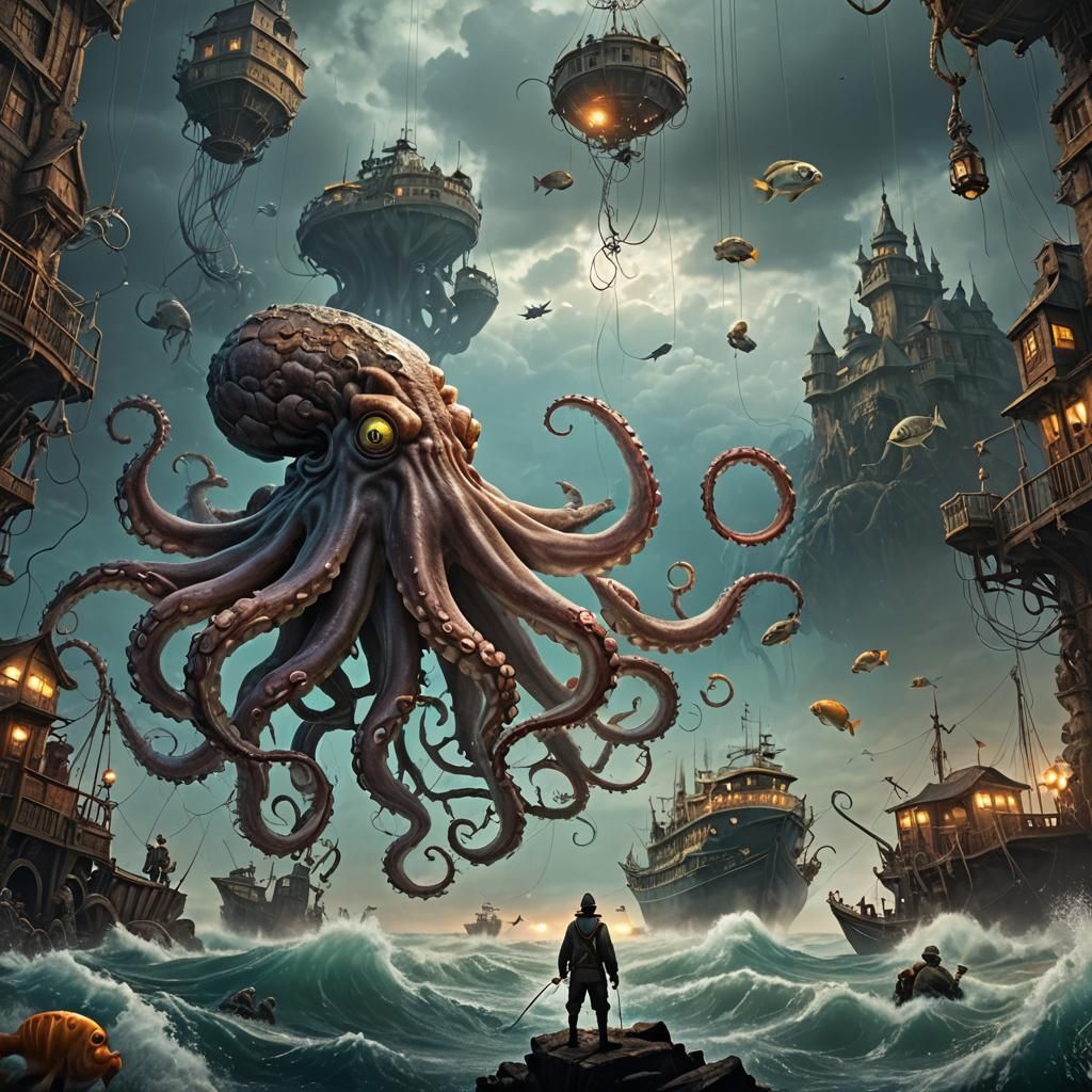 Fish Catches Fisherman in Surreal Octopus Kingdom