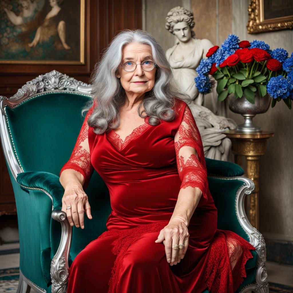 Elegant Older Woman in Luxurious Living Room