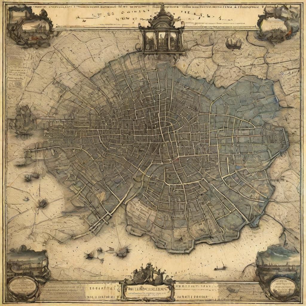 Antique Map of Amsterdam's Canal Networks and Architecture