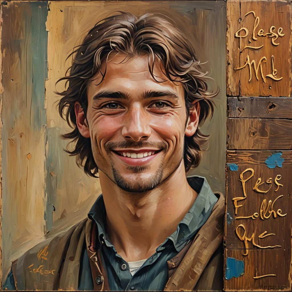 Handsome Man Holds Sign: A Renaissance-Style Portrait