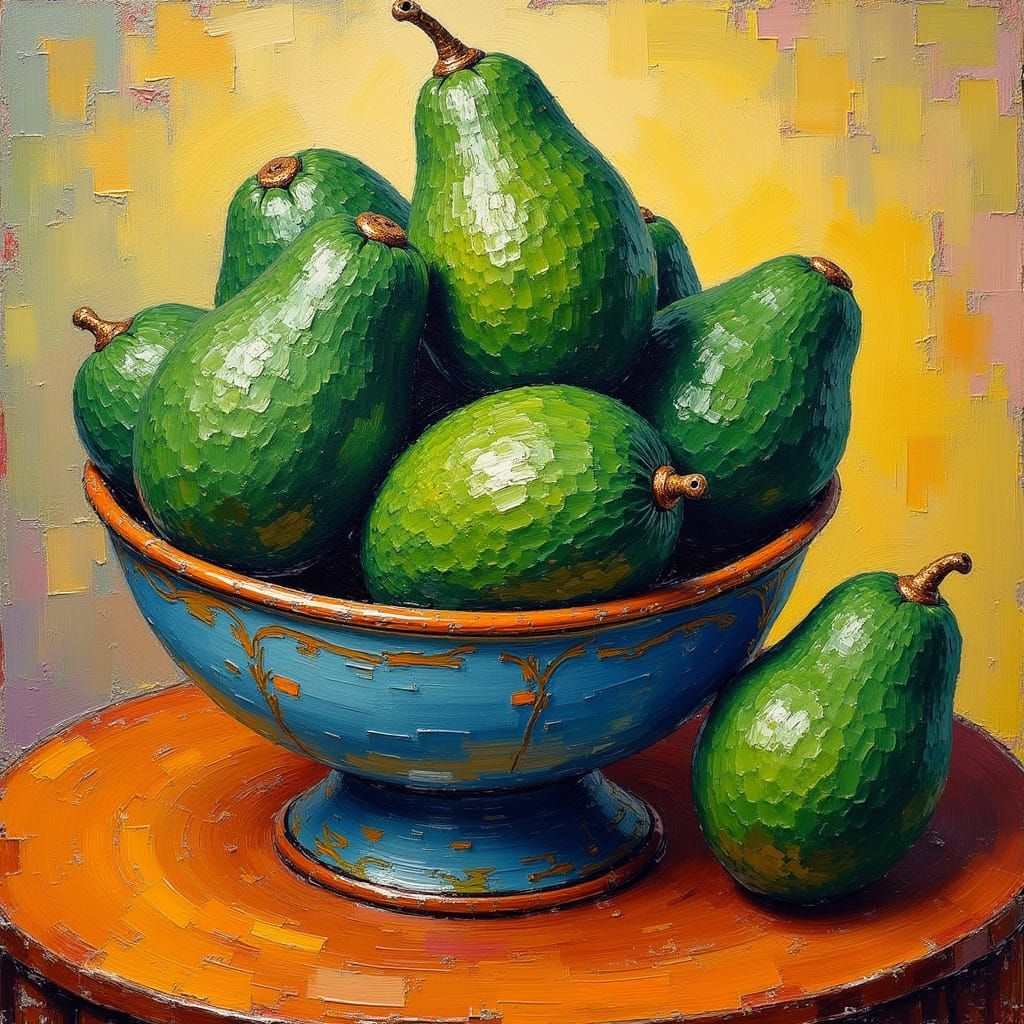 Art Nouveau Avocados in Textured Oil Painting Style