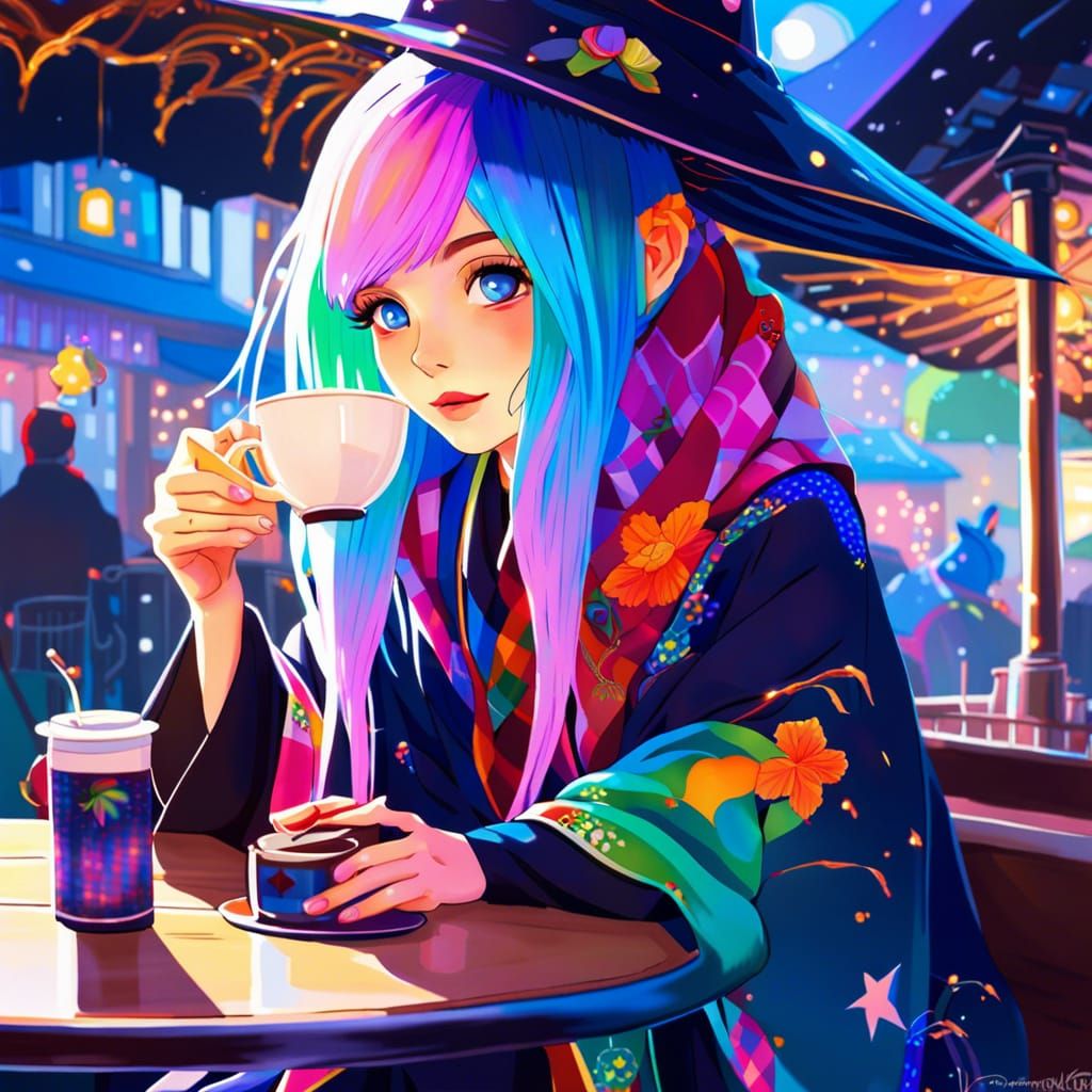 Anime Wizard Coffee Break in Artstation Style