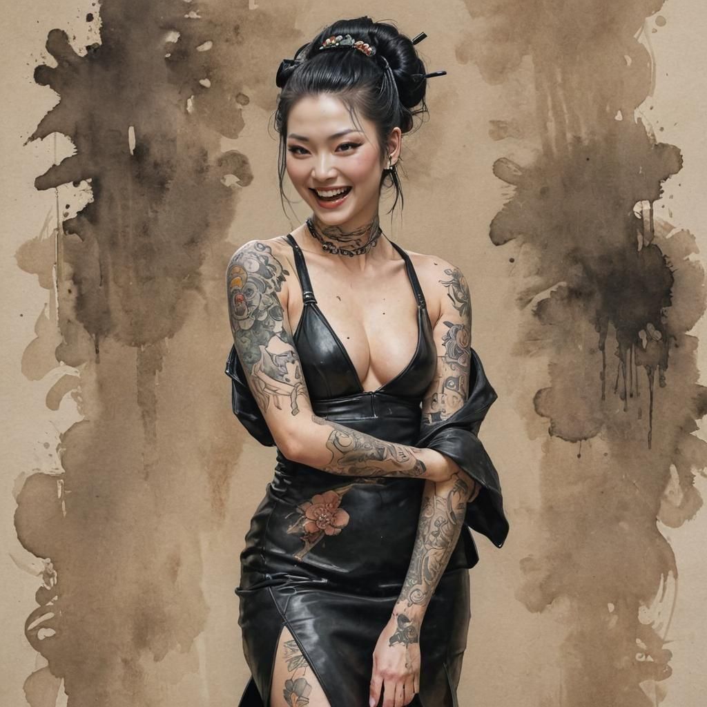 Captivating Biopunk Geisha in Watercolor Style