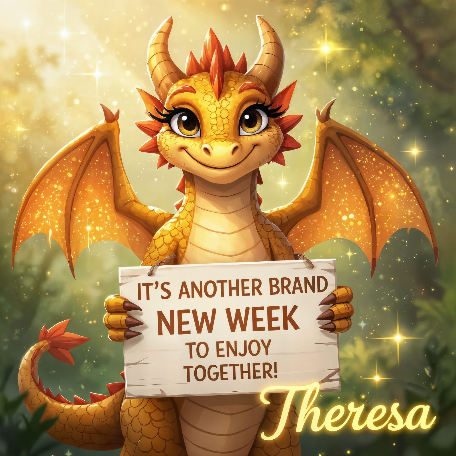 Smiling Golden Dragon in Sunny Sky