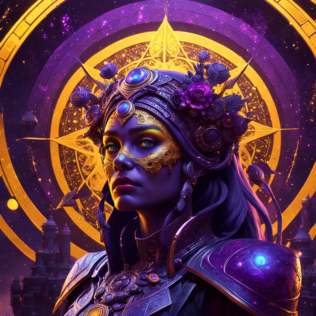 Dark Fantasy Galaxy Queen in Art Nouveau Style