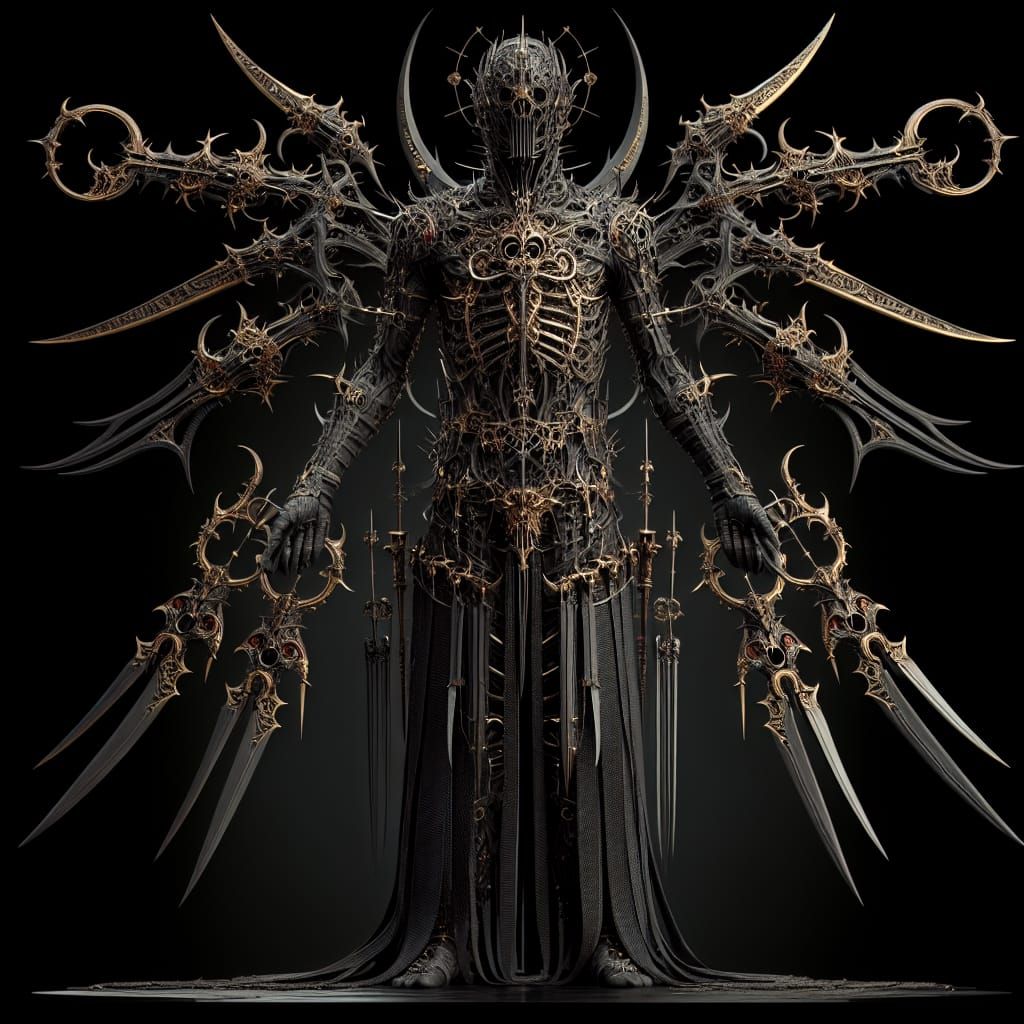 Gothic Filigree Character with Blades in Crepuscule Setting