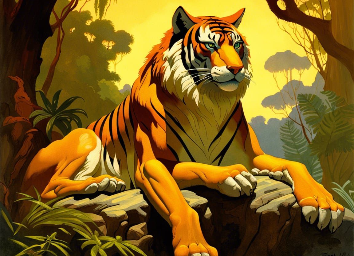 Hyperrealistic Tiger-Wolf Hybrid in Pre-Raphaelite Style