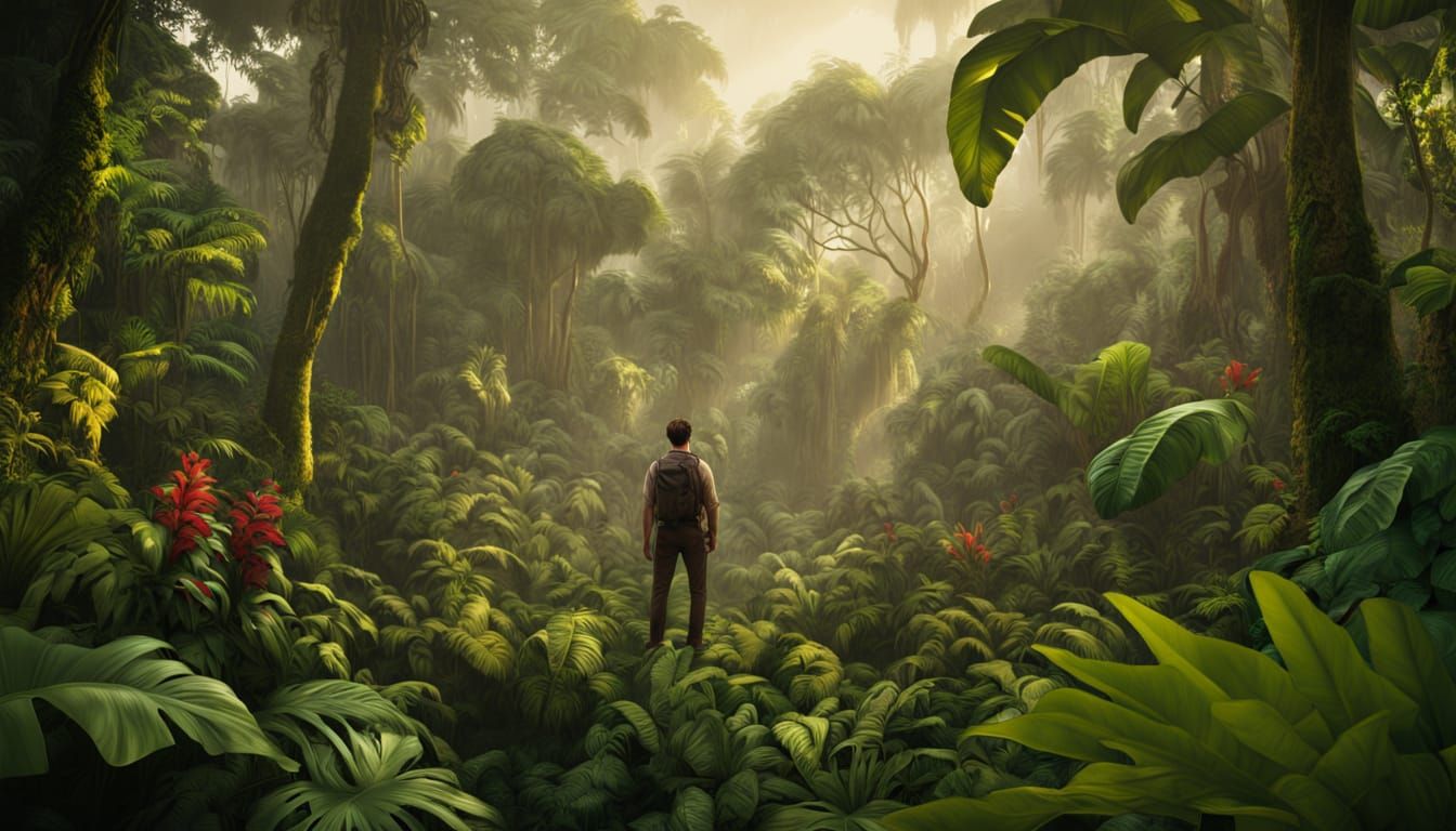 Jungle Explorer in Hyperrealistic Digital Matte Painting