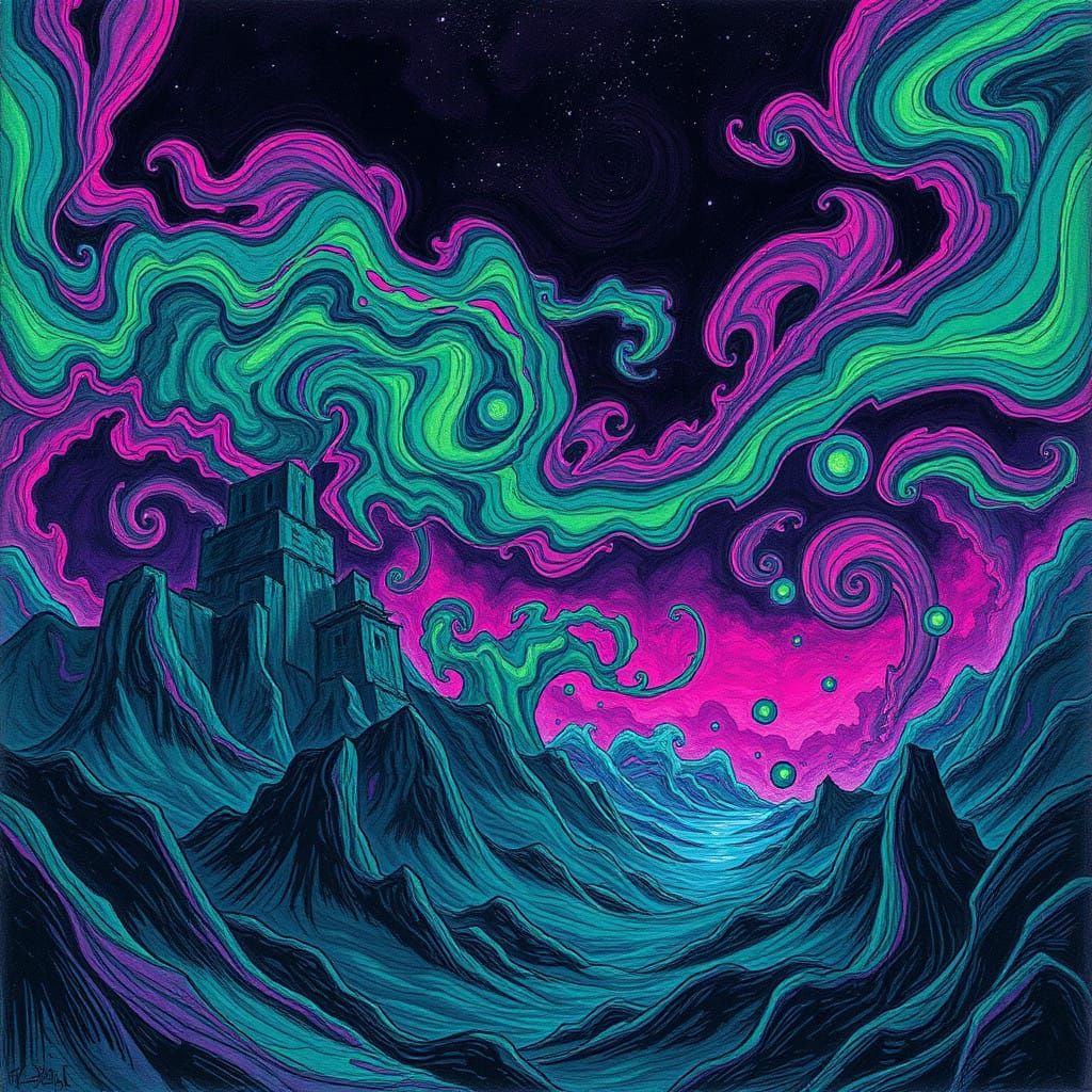 Surrealist Dreamscape with Swirling Patterns