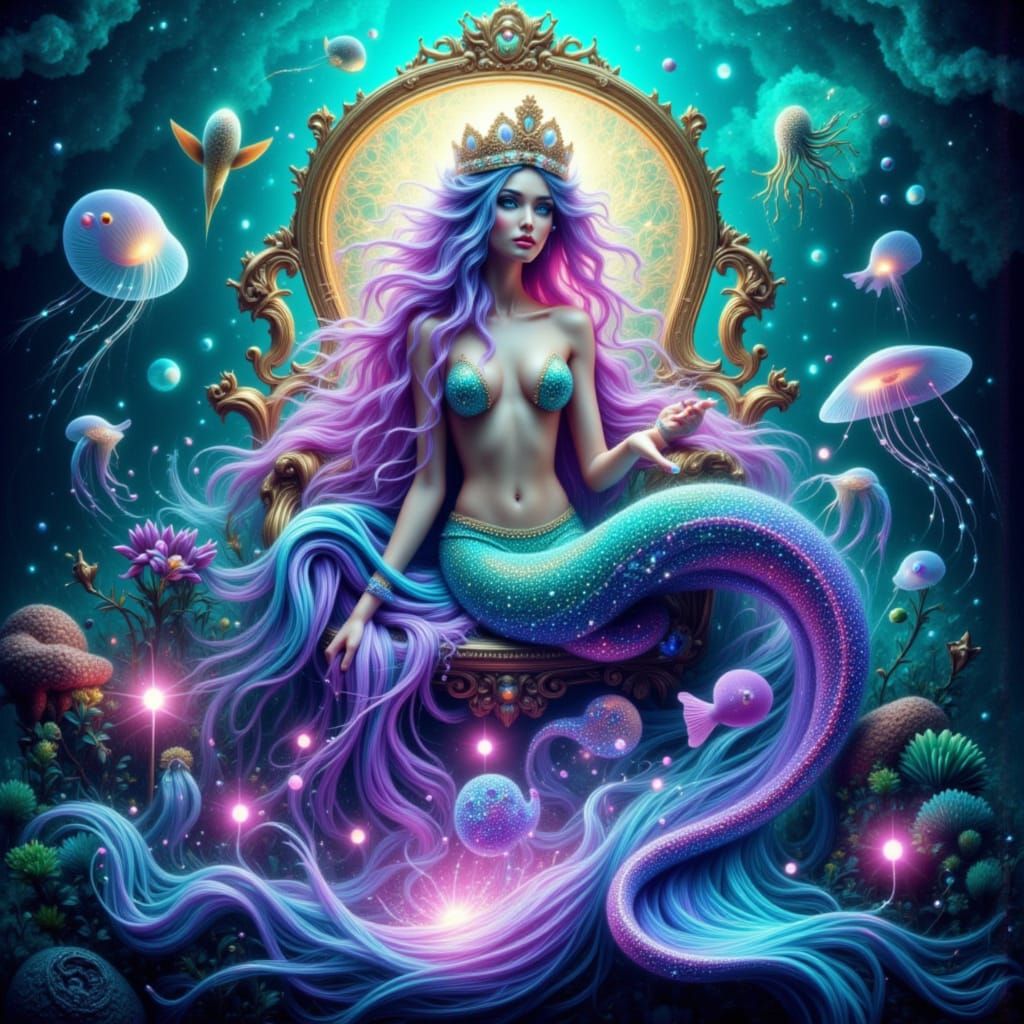 Mystical Mermaid on Coral Throne: Dreamy Ethereal Art