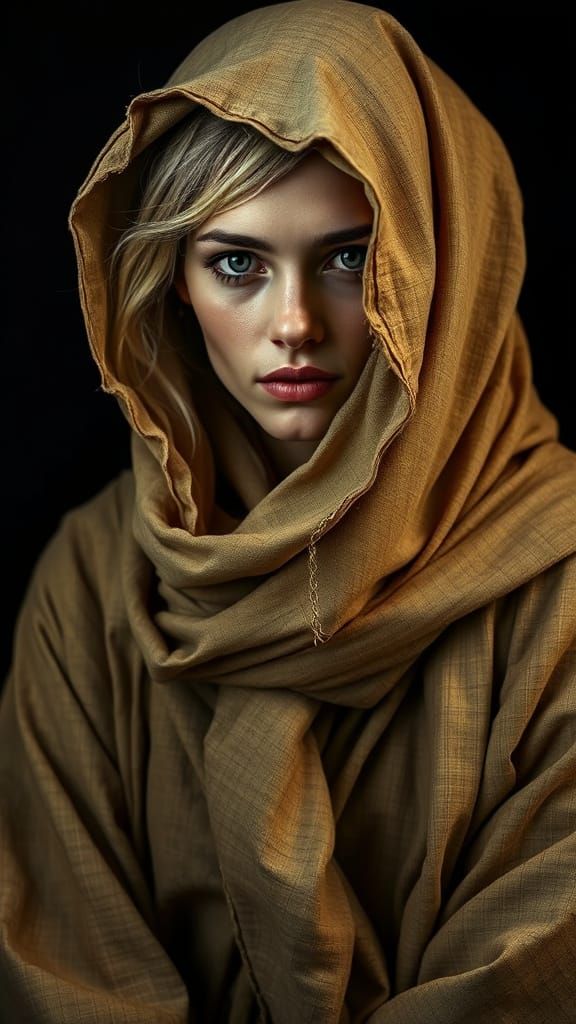 Albino Woman with Blue Eyes in Chiaroscuro Style