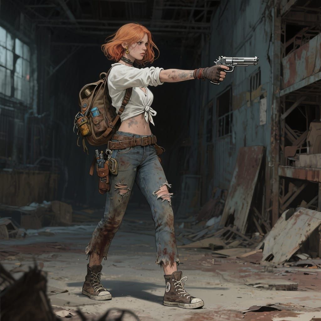 Wasteland Dweller in Ruined City: Royo and Manara Style