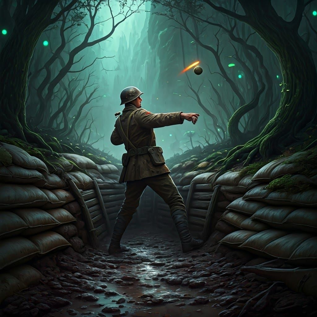 Battle-Hardened Warrior Launches Grenade into Mystical Trenc...