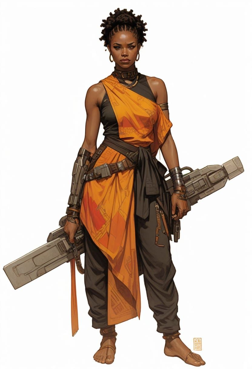 Sci-Fi Zulu-Aztec Cyborg Warrior with Power Sword