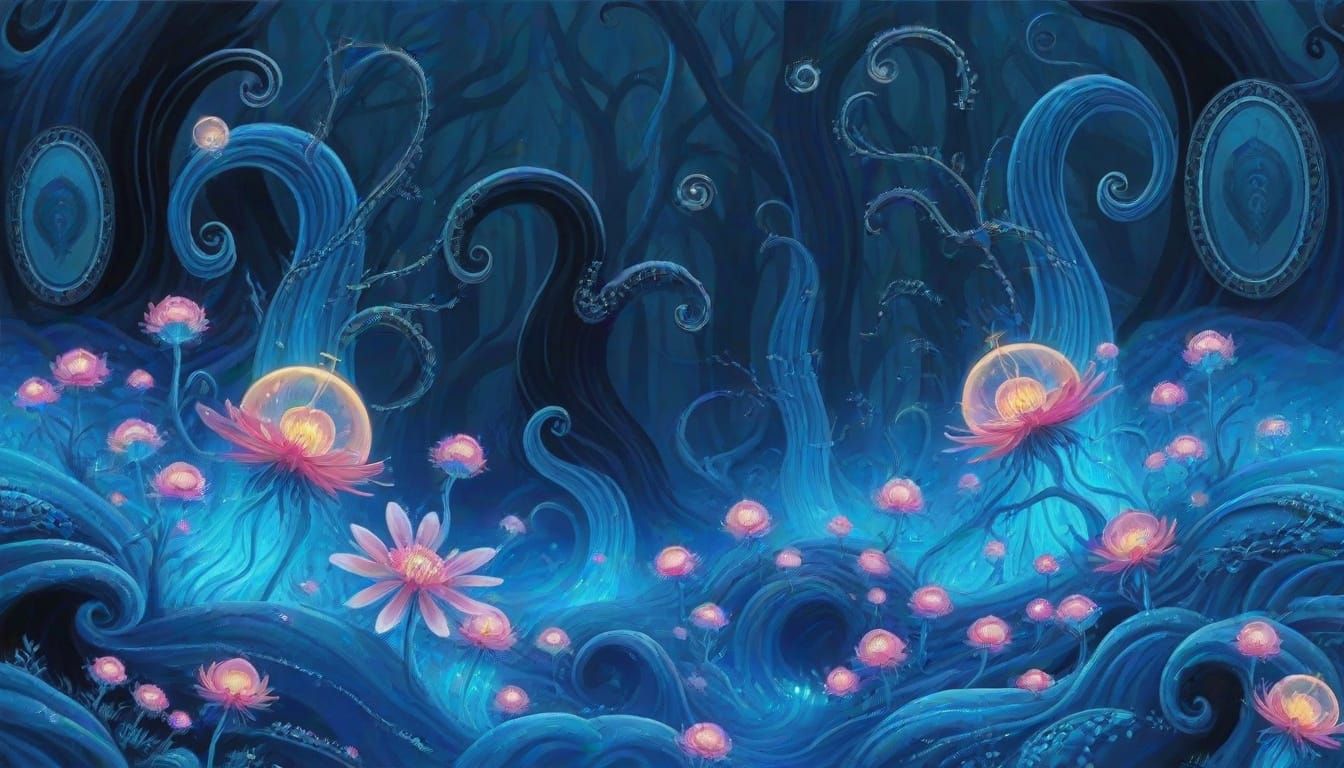 Mystical Blue Forest in a Dreamlike Landscape