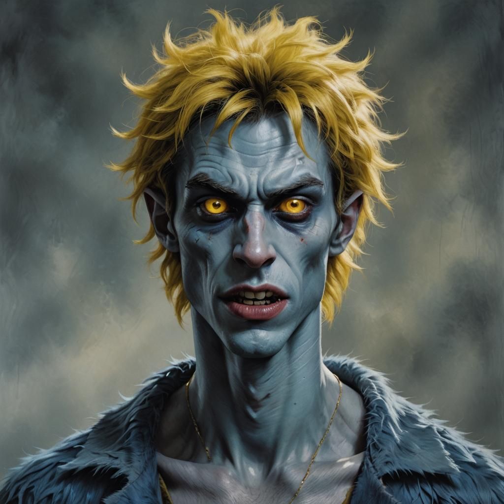 Blue-Skinned Werewolf Portrait in Detailed Matte Painting