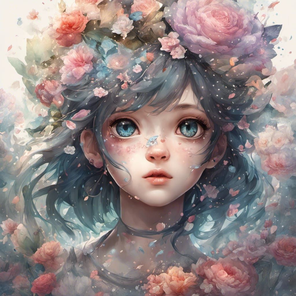 Adorable Anime Turtle Surrounded by Flowers