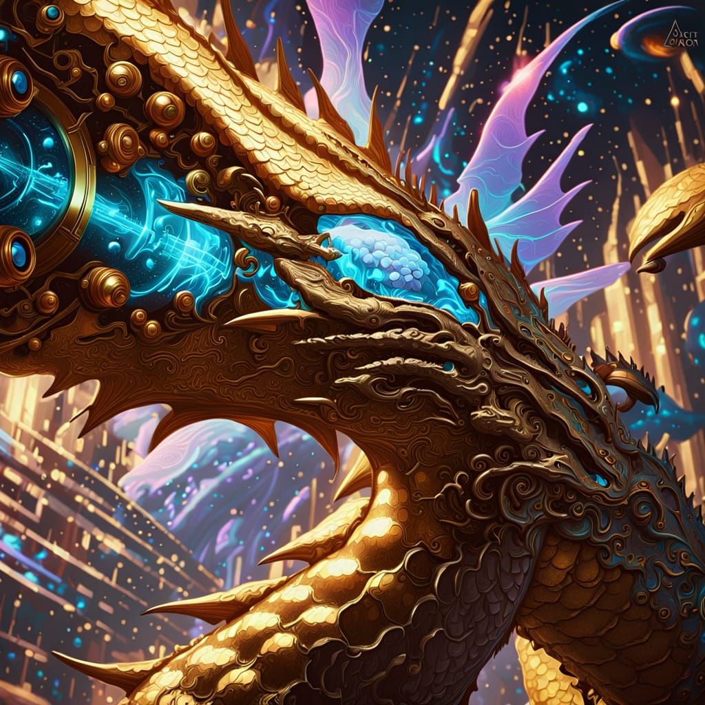 Steampunk Celestial Dragon Soaring Through Nebula