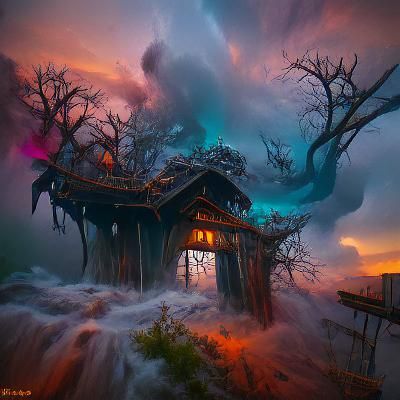 Sinister Treehouse of Souls in Detailed Matte Painting