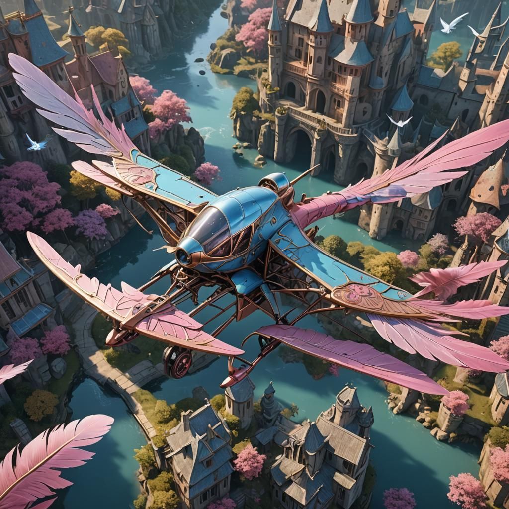 Medieval Shoujo with Ornithopter in Detailed Digital Art