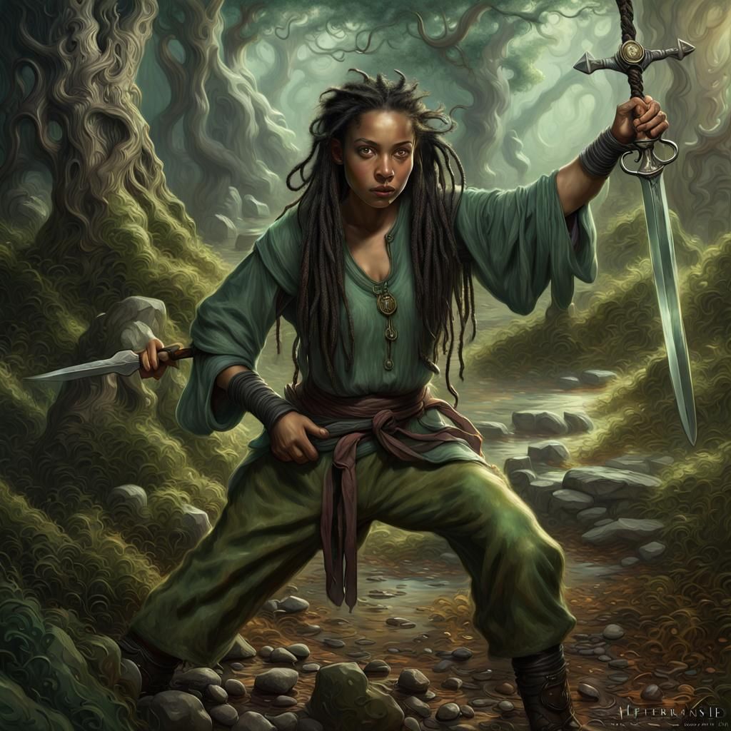 Fierce Hobbit Warrior in Moody, Hyperrealistic Style