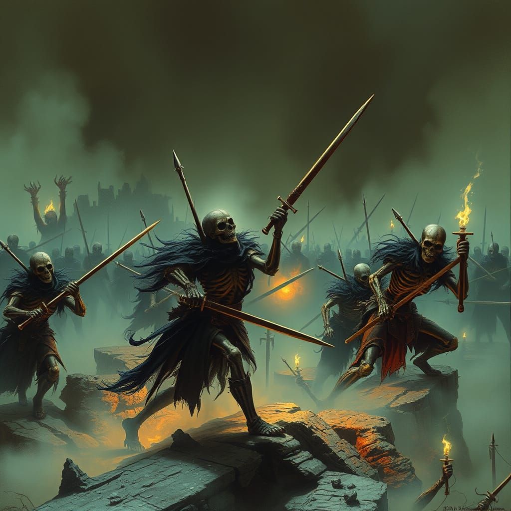 Ethereal Armies of Undead Clash in Dark Fantasy