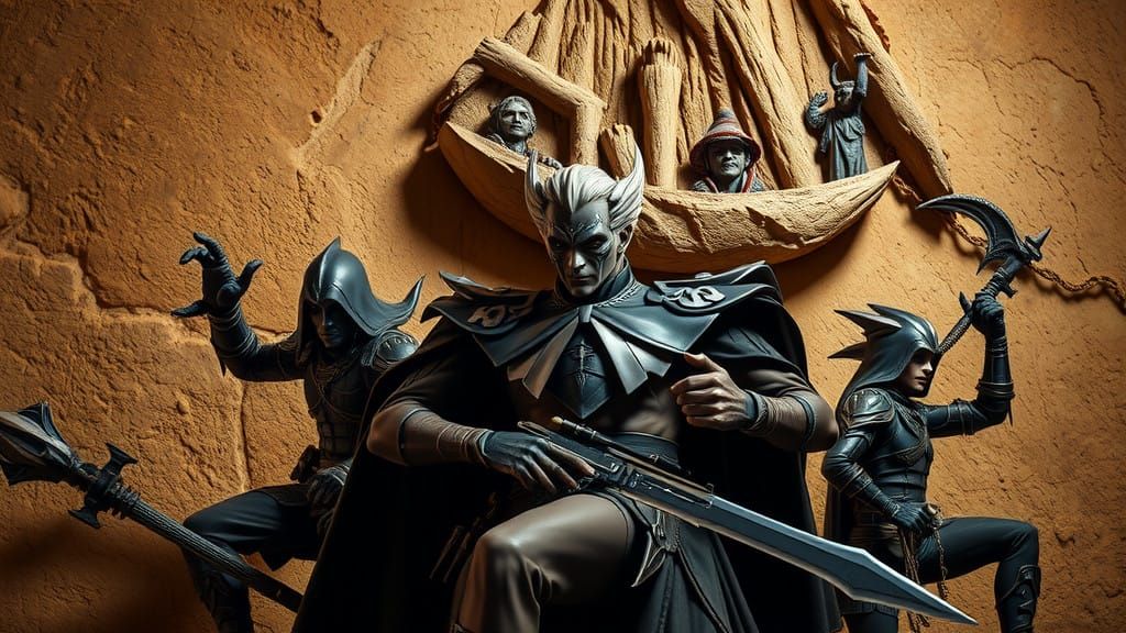 Fantasy Characters in Dramatic Cliffside Poses