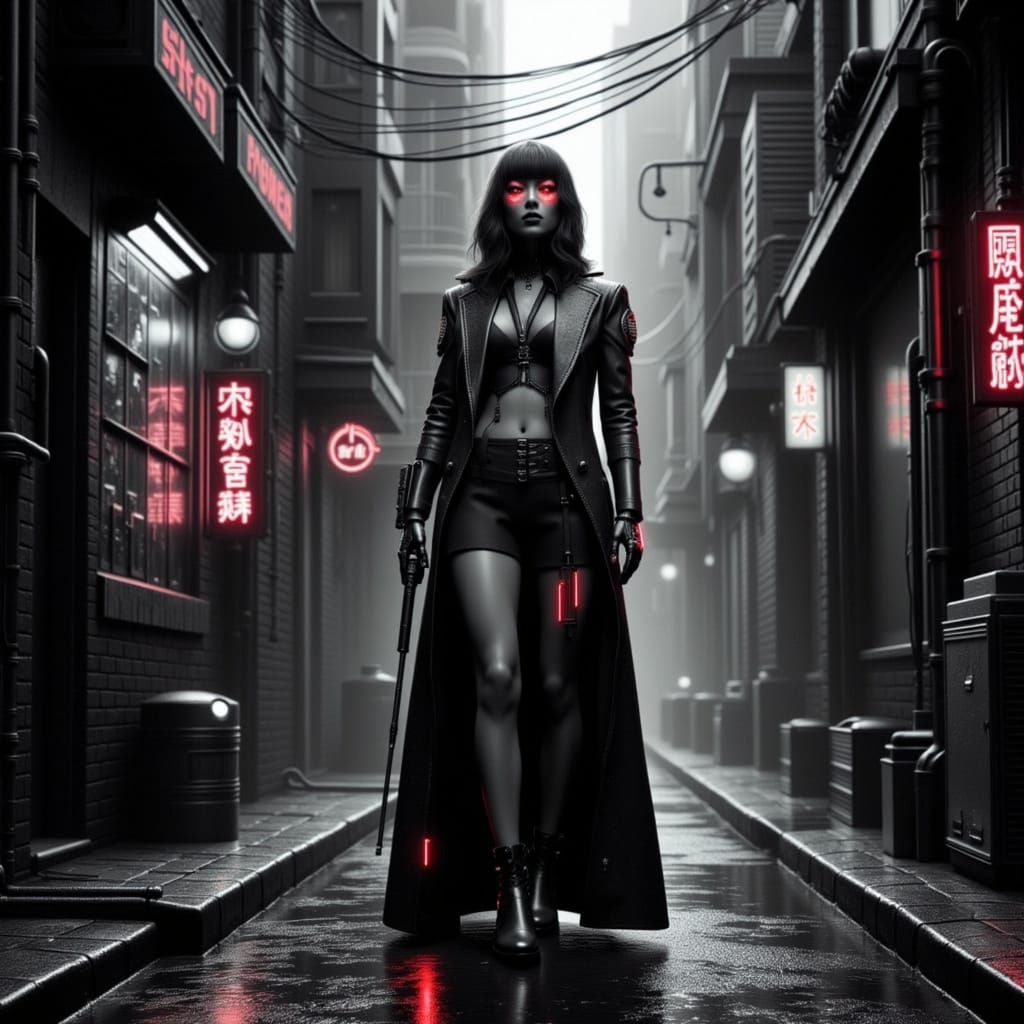 Cyberpunk Katana Warrior in Neon Alley