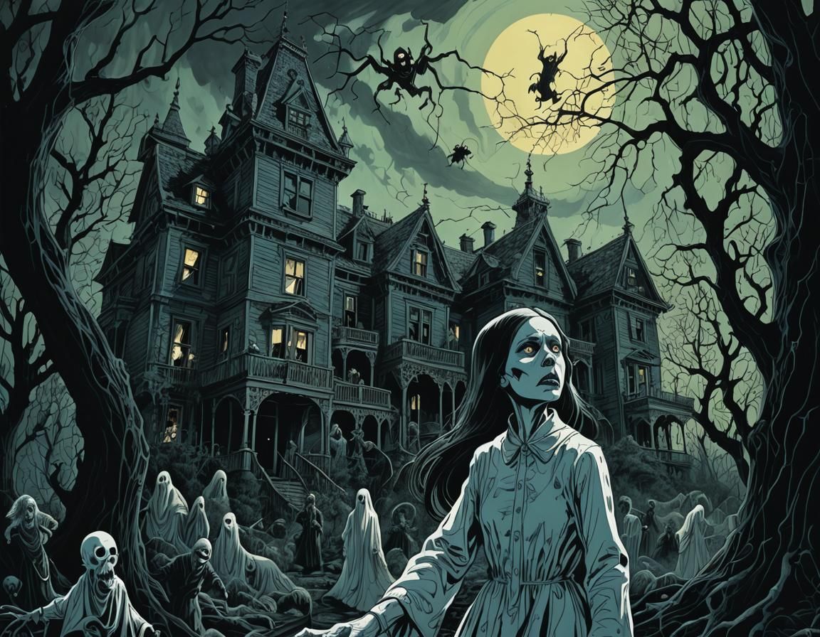 Haunted Manor Portrait in Gothic Surrealist Style