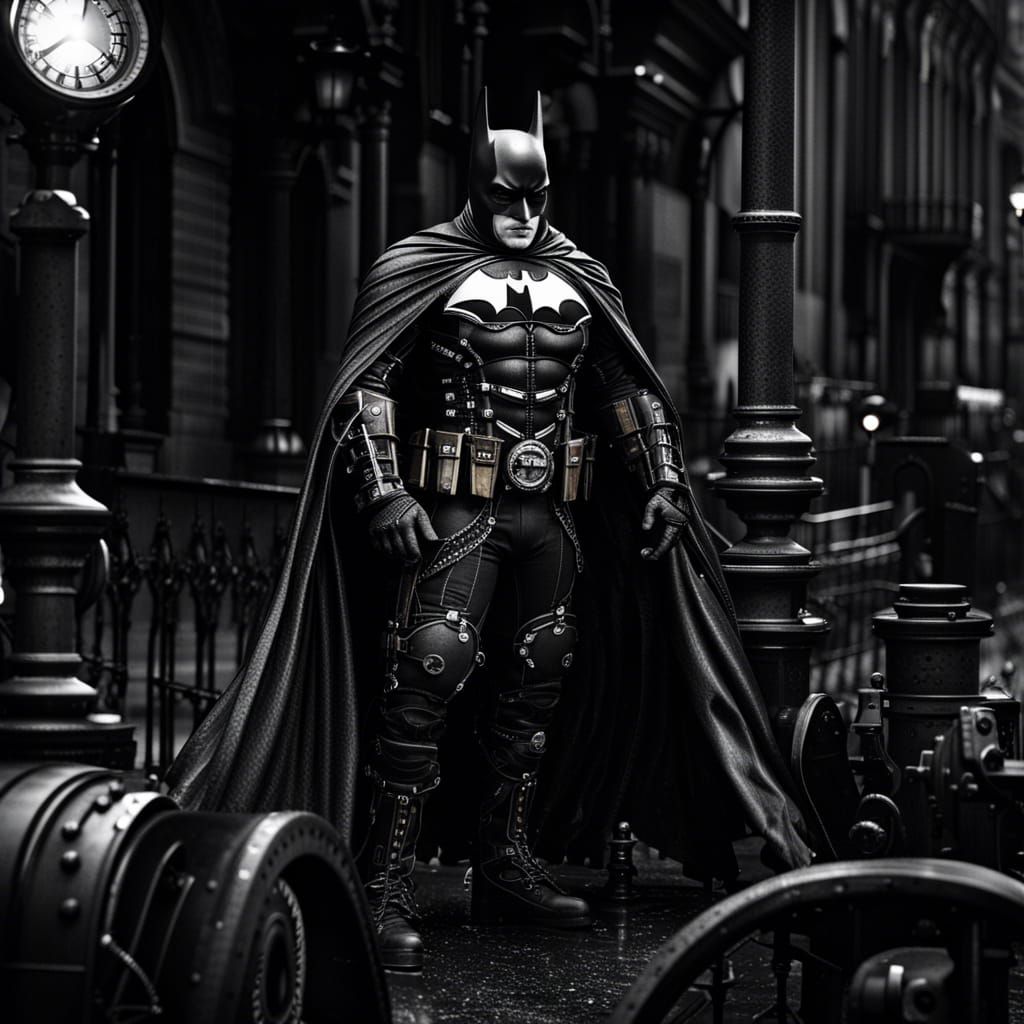 Steampunk Batman in Noir London: Photorealistic Art
